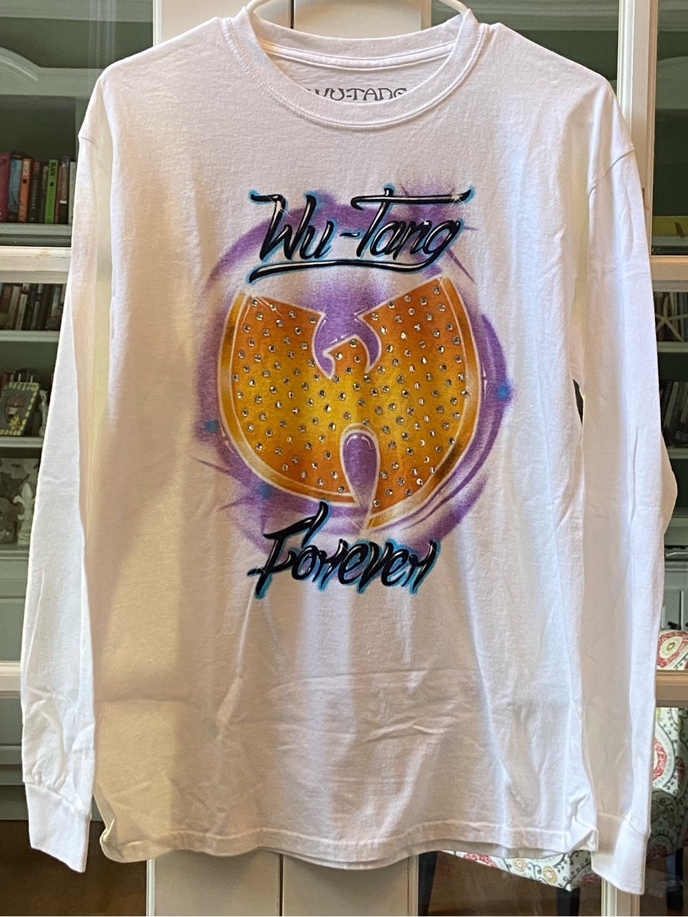 Wu-Tang Forever White Long-Sleeve Graphic Tee With Rhinestones Size Medium